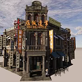 Traditional Chinese Style WELFA Hotel Building With Decorative Signboards And Flags