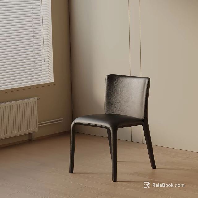 Black Leather Modern Dining Chair In Room With Light Walls Wooden Floor And Window Blinds 3d model 