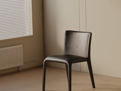 Black Leather Modern Dining Chair In Room With Light Walls Wooden Floor And Window Blinds 3d model