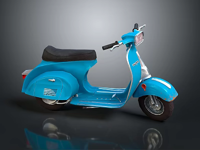 Blue Classic Scooter With Black Seat Front Headlight Rearview Mirrors And Shiny Finish 3d model