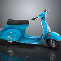 Blue Classic Scooter With Black Seat Front Headlight Rearview Mirrors And Shiny Finish