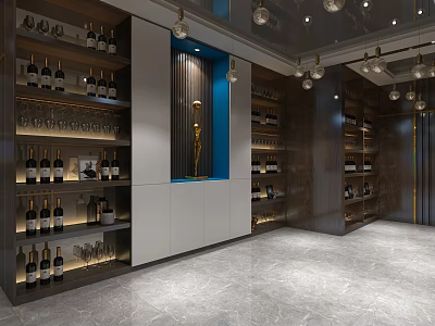 Modern Liquor Store Interior With Wine Bottle Shelves Glassware Marble Flooring And Elegant Lighting 3d model