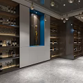 Modern Liquor Store Interior With Wine Bottle Shelves Glassware Marble Flooring And Elegant Lighting