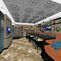 Modern KTV Interior Design With Orange Plaid Sofas TVs Brick Walls And Decorative Ceiling 3d model