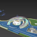 Outdoor Children's Play Area With Modern Curved Slide Climbing Structure And Blue Flooring