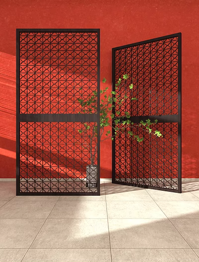New Chinese Partition Screen Hollow Metal Partition Net High Partition Dining Partition False Wall 3d model