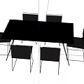 Black Rectangular Dining Table Set With Six Black Chairs And Silver Metal Legs