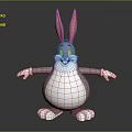 3D Model Rabbit Doll With Gray Body White Belly Big Ears Smiling Open Arms