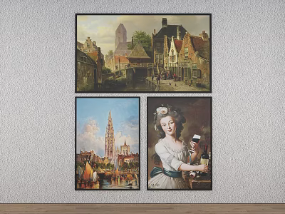 Vintage Oil Paintings Featuring Classical Architecture Street Scene Tower Landscape and Portrait 3d model