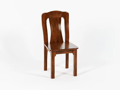 Classic Wooden Dining Chair With Curved Backrest And Solid Wood Legs 3d model