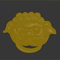 Golden Lion Head Door Knocker Sculpture In Traditional Style With Decorative Details