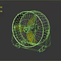 Electric Fan With Yellow Blades And Metal Mesh Cover On Base Stand