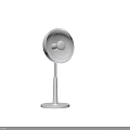 Two Modern Electric Fans with Round Grille and White Stand for Home Use
