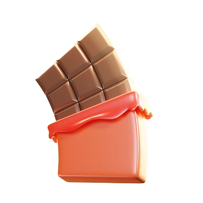 Peeled Chocolate Bar With Orange Wrapper And Square Dark Brown Pieces 3d model