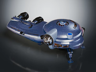Futuristic Blue Silver Spaceship Model with Circular Hull and Detailed Thrusters for Cosmic Exploration 3d model