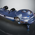 Futuristic Blue Silver Spaceship Model with Circular Hull and Detailed Thrusters for Cosmic Exploration