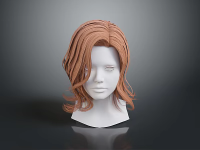 White Human Head Model With Brown Wavy Hair Wig Isolated On Dark Background 3d model