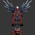 Game Movie Character With White Hair Icy Blue Wings Red Cape And Small Companion