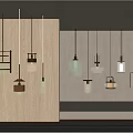 Various Designed Pendant Lights In Modern Interior With Glass Metal And Wooden Elements