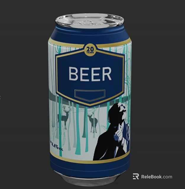Creative Beer Can And Glass With BEER Label Deer Forest Pattern Man Silhouette Design 3d model 