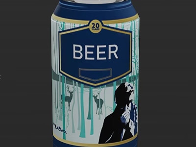 Creative Beer Can And Glass With BEER Label Deer Forest Pattern Man Silhouette Design 3d model