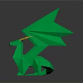 Green Geometric Dragon With Yellow Horns Triangular Wings Low Poly Style Dark Reflective Background
