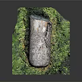 Large Rough Textured Natural Stone Placed on Fresh Green Grass Leaves