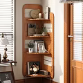 Decorative Ornament And Figurine Collection On Wooden Shelves With Clock Books And Potted Plant