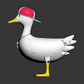 White Duck Wearing Pink And White Cap With Blue Brim And Yellow Pendant Necklace