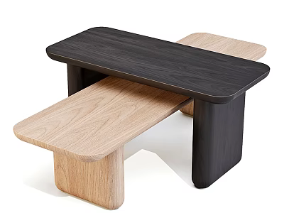 Modern Wooden Coffee Table With Dark Top And Light Wood Layered Design 3d model