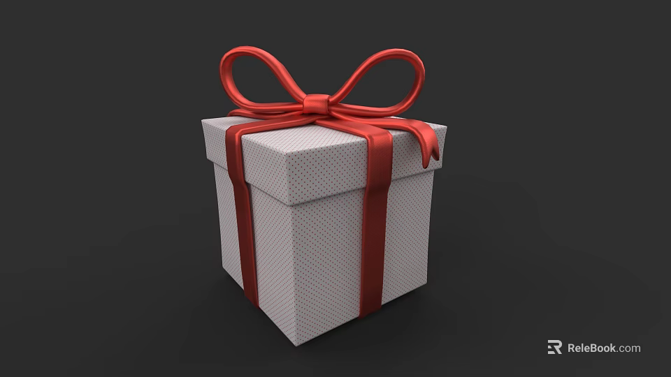 Hand Carved Gift Box Sculpture With Red Ribbon Bow Decoration 3d model 
