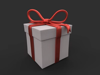 Hand Carved Gift Box Sculpture With Red Ribbon Bow Decoration 3d model