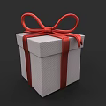 Hand Carved Gift Box Sculpture With Red Ribbon Bow Decoration
