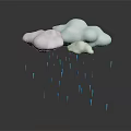 White Clouds With Falling Blue Raindrops And Reflection On Gray Background