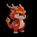 Cute Red Dragon Game Character With Horns Scales And White Belly