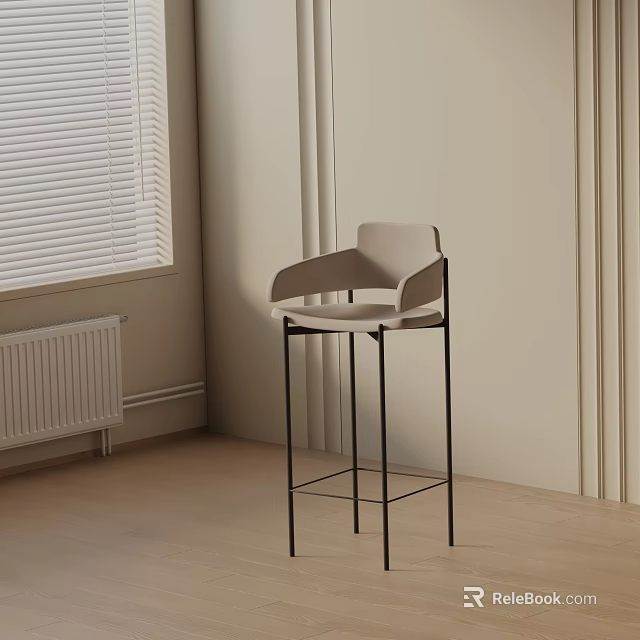 Modern Minimalist Gray Armrest Bar Stool With Metal Frame And Window Blinds 3d model 
