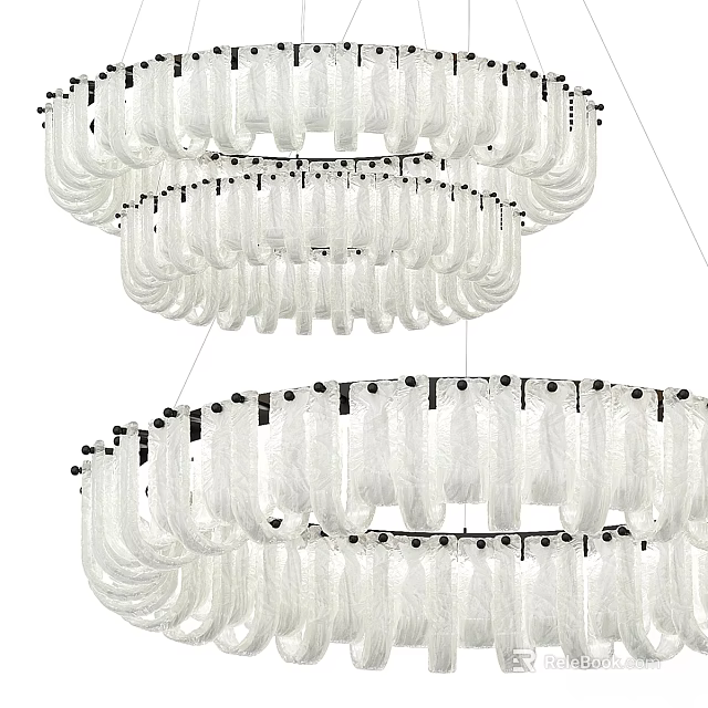 Modern Layered Chandelier Design With White Transparent Shades And Black Accents 3d model 