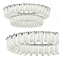 Modern Layered Chandelier Design With White Transparent Shades And Black Accents