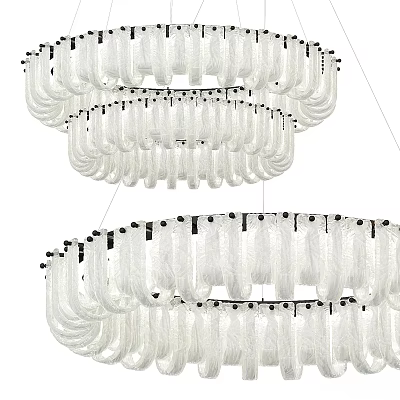 Modern Layered Chandelier Design With White Transparent Shades And Black Accents 3d model