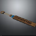 Traditional Multi section Wooden Weapon With Blue Accents And Metal Decorative Components