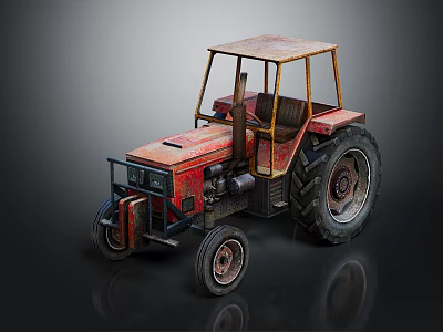Old Red Tractor With Rustic Cab Large Wheels And Classic Vintage Design 3d model