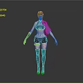 3D Female Character Model In Black Outfit With Gloves Stockings And Purple Accessory
