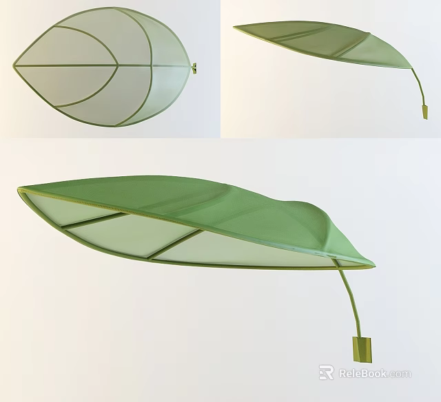 Green Leaf Shaped Sunshade With Curved Design And Support Pole For Outdoor Use 3d model 