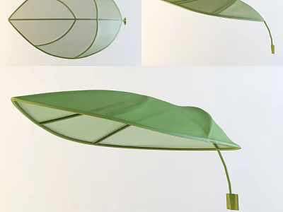 Green Leaf Shaped Sunshade With Curved Design And Support Pole For Outdoor Use 3d model