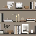 Minimalist Bookshelf Decorative Items Combination With Books Vases Clock And Photo Frames