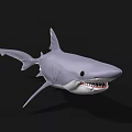 Gray Shark With Open Mouth And Sharp Teeth In Dark Background 3d model