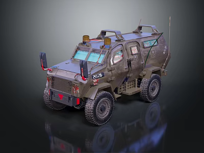 Armored Tactical Military Vehicle With Reinforced Armor Off Road Tires And Roof Equipment 3d model