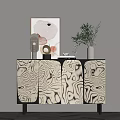 Modern Entryway Console Table With Artwork Vase And Decorative Panel Design 3d model