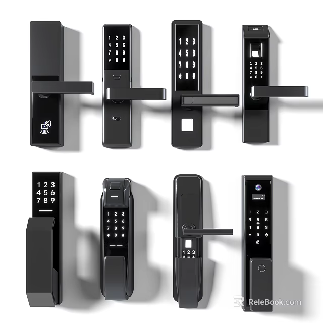 Black Smart Door Handles with Various Designs Numeric Keypad and Fingerprint Recognition 3d model 