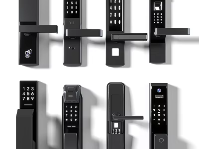 Black Smart Door Handles with Various Designs Numeric Keypad and Fingerprint Recognition 3d model